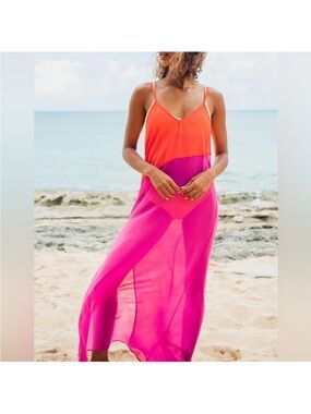 Lulus Colorblock Red & Fuchsia Swim Cover Up